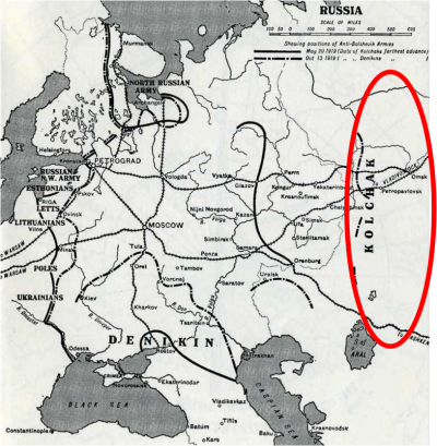 RUS - Provisional Govt in Siberia under Kolchak Map
