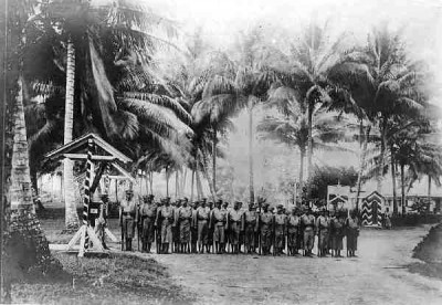 Paupan recruits during drill in German New Guinea - 1910