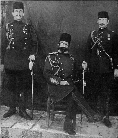 Edhem Pasha with two of the Sultan's aides-de-camp during the Greco-Turkish War of 1897